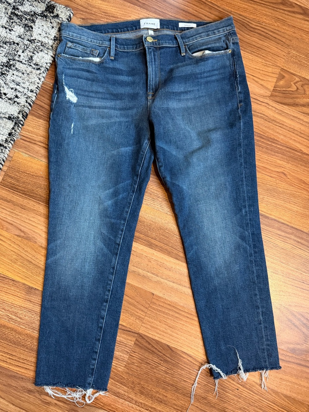 Frame Denim Blue Distressed Cropped Slim Jeans